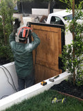 Wood gate with metal framing